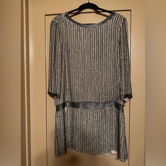 Parker Pewter Art Deco Sequin Party Dress - Picture 1 of 8